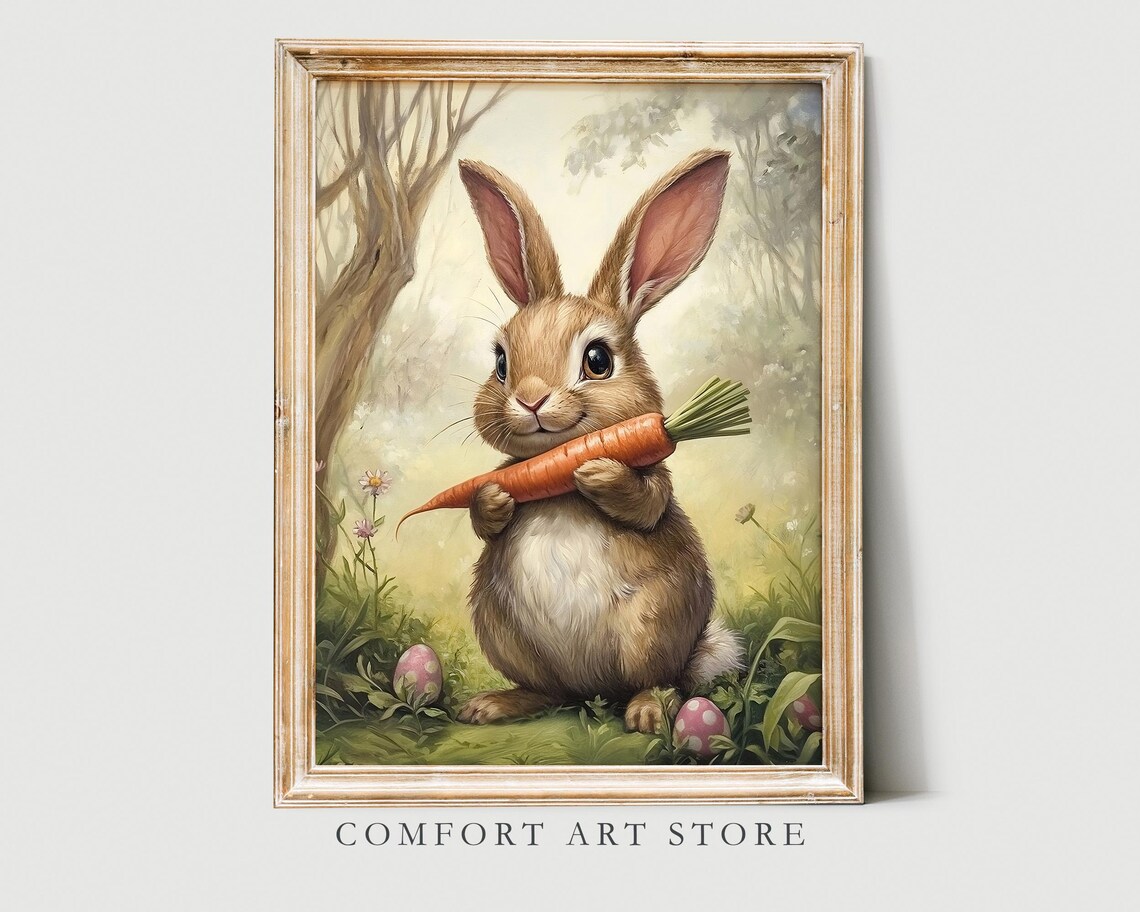 Easter Bunny Art Print, Cute Spring Nursery Decor