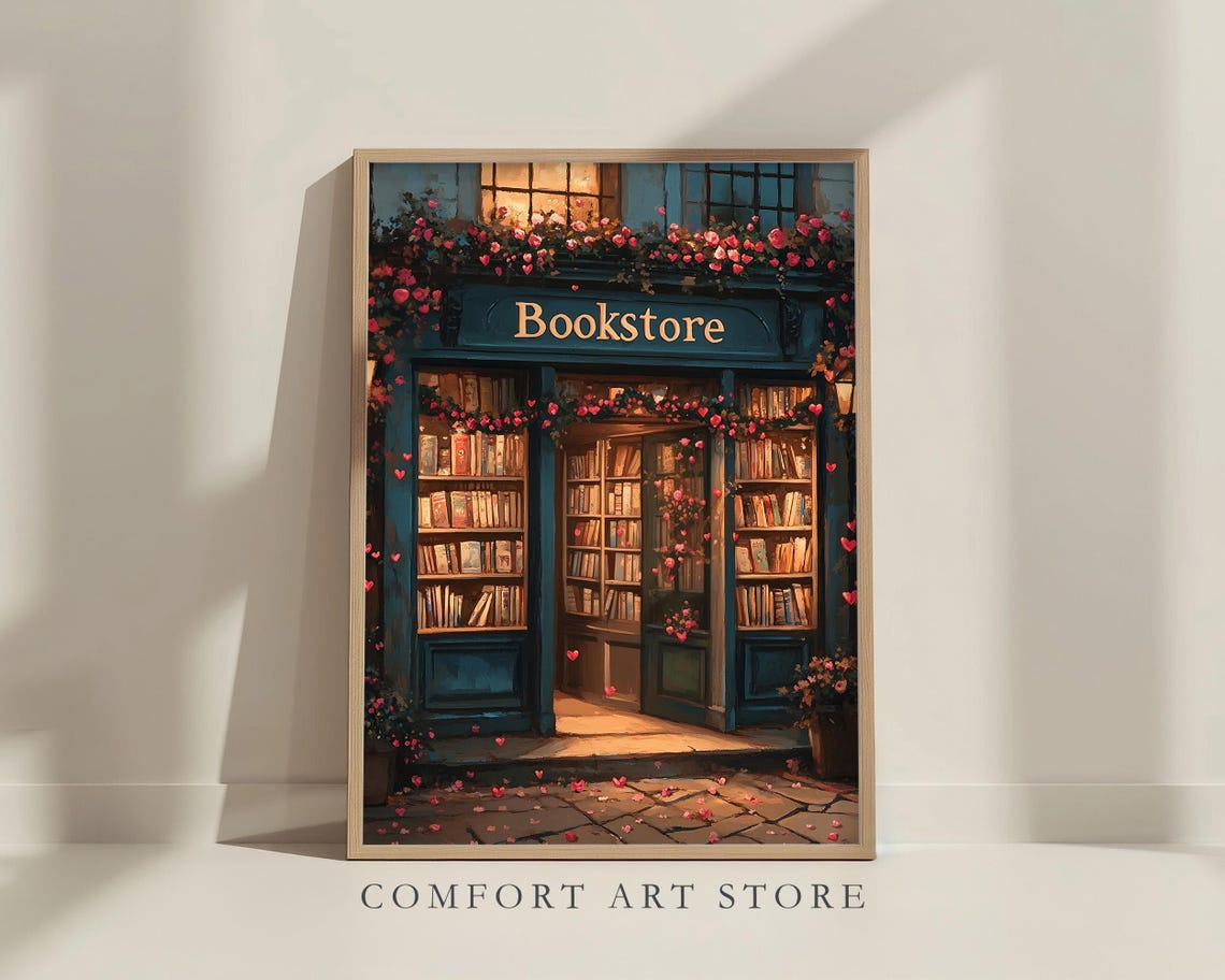 Cozy Antique Bookstore Storefront Painting Romantic Book Lover Poster - Image 2