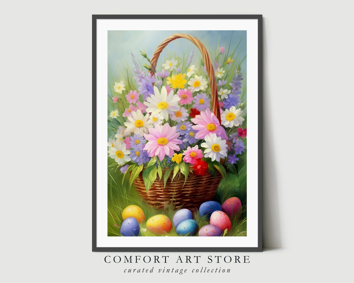 Wildflower Basket with Painted Easter Eggs in Meadow Wall Art - Image 6