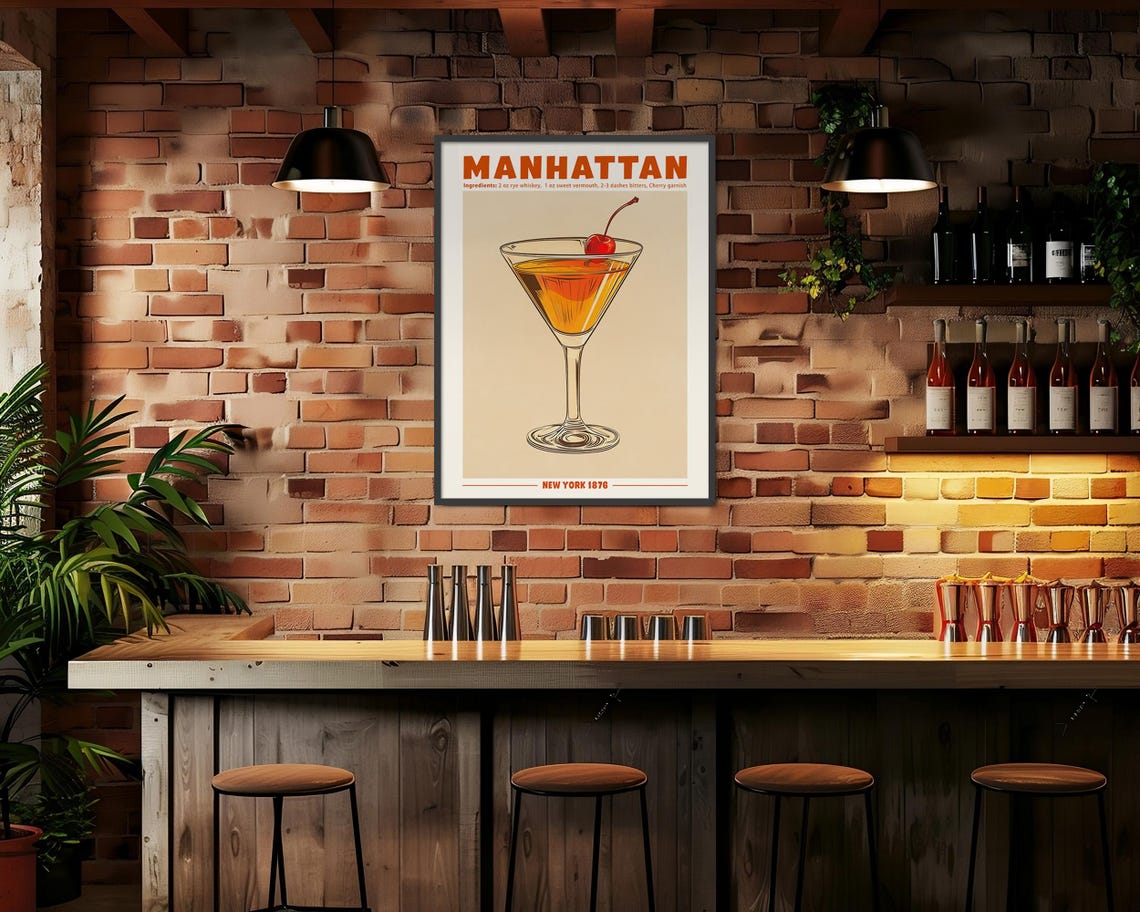 Manhattan Cocktail Recipe New York 1876 Retro Bar Decor Poster - Image 6