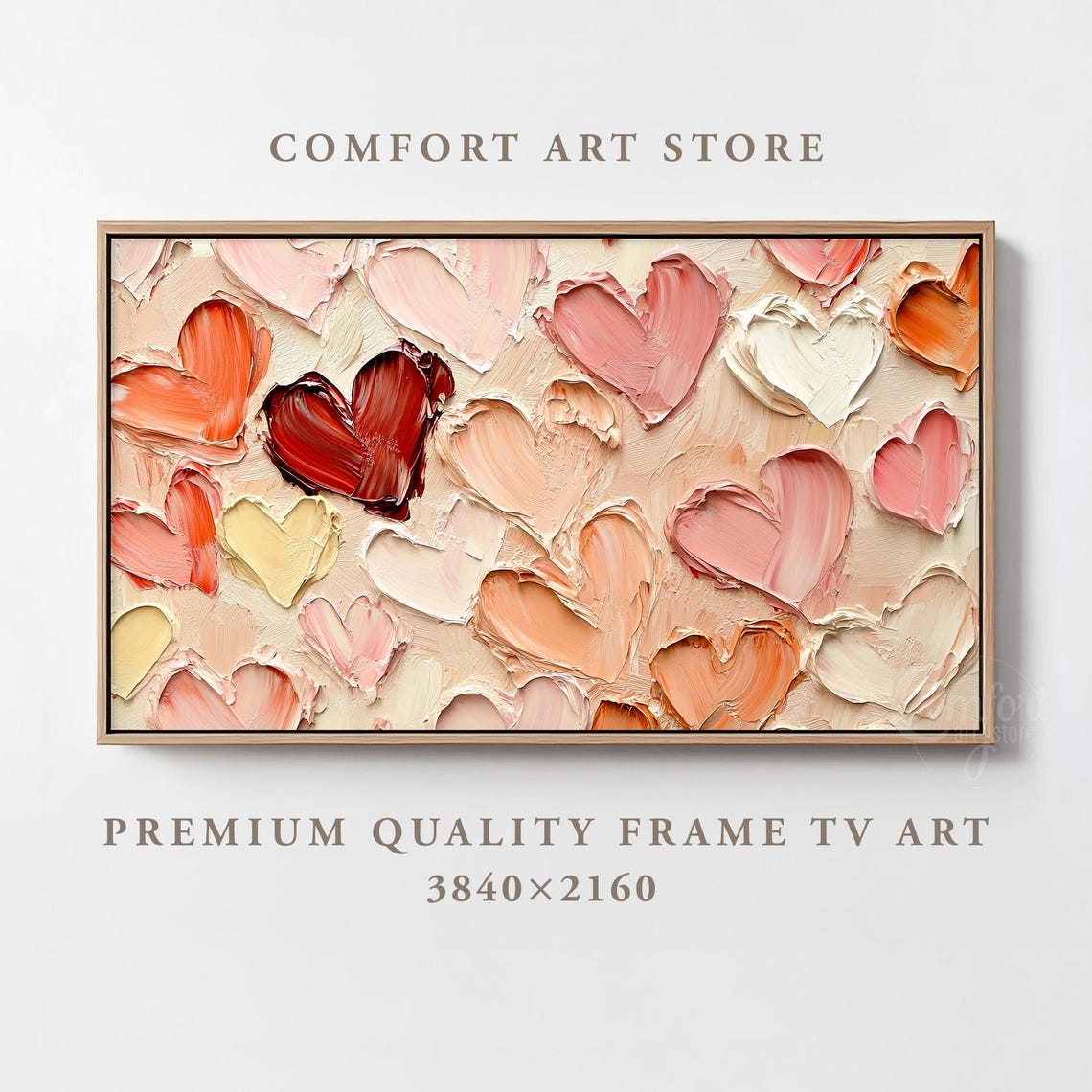 Warm Impasto Hearts Painting Frame TV Art Romantic Valentine Poster