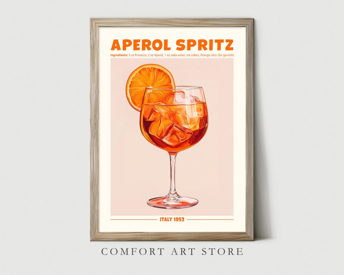 Aperol Spritz Cocktail Recipe Italy 1952 Retro Bar Decor Poster - Image 3