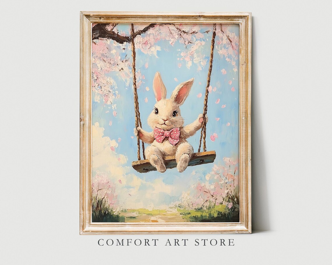 Easter Bunny Print, Vintage Spring Nursery Decor