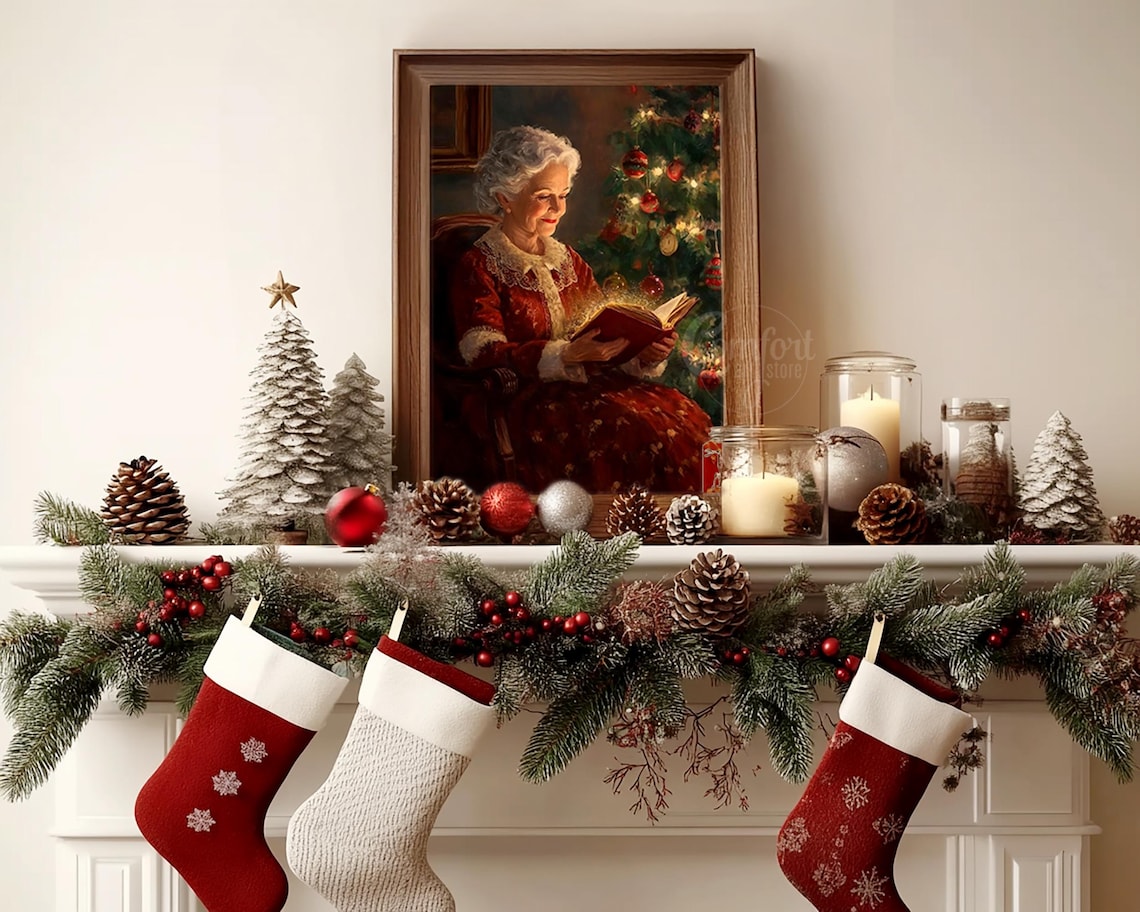 Cozy Christmas Grandmother Reading Glowing Storybook Art Poster - Image 4