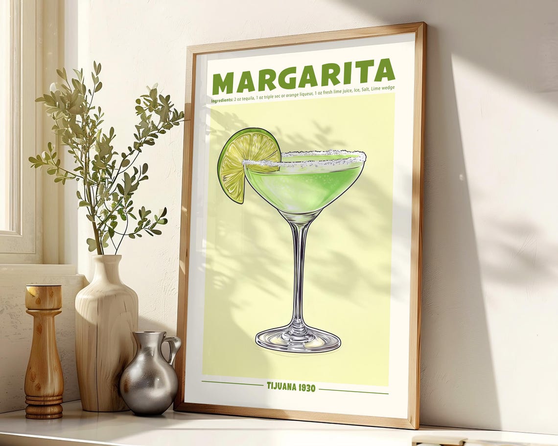 Margarita Cocktail Print Cocktail Poster Alcohol Cocktail Margarita Wall Art Home Bar Cart Decor Retro Drink Sign Margarita Recipe - Image 5