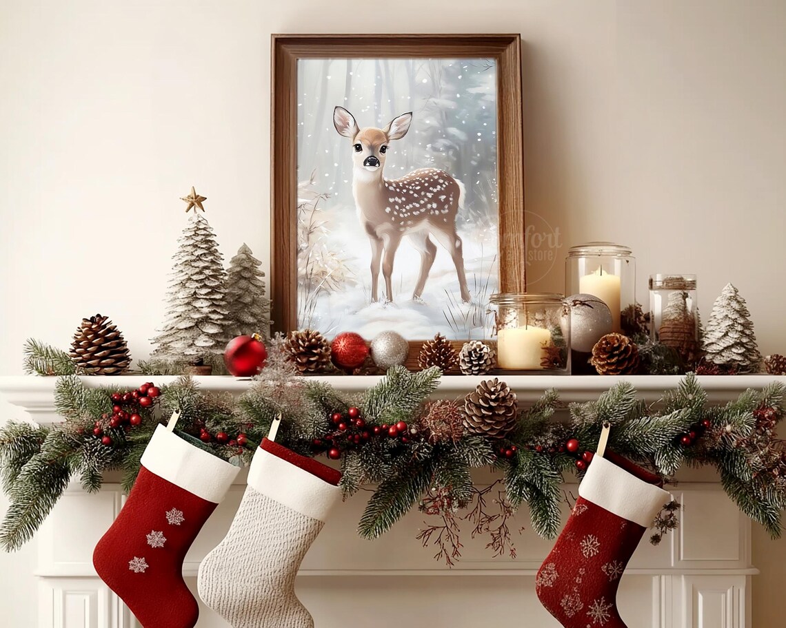 Adorable Baby Deer Fawn Standing in Snowy Winter Forest Poster - Image 4
