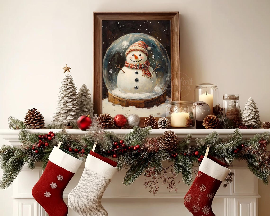 Smiling Snowman Inside Snow Globe Winter Holiday Decor Poster - Image 6