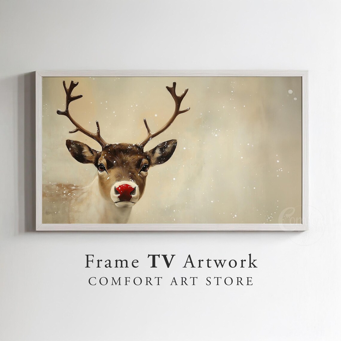 Frame Tv Art Rudolph Red Nose Reindeer Christmas Deer Vintage Christmas Antique Winter Scene Winter Seasonal Decor Painting Frame Tv - Image 2