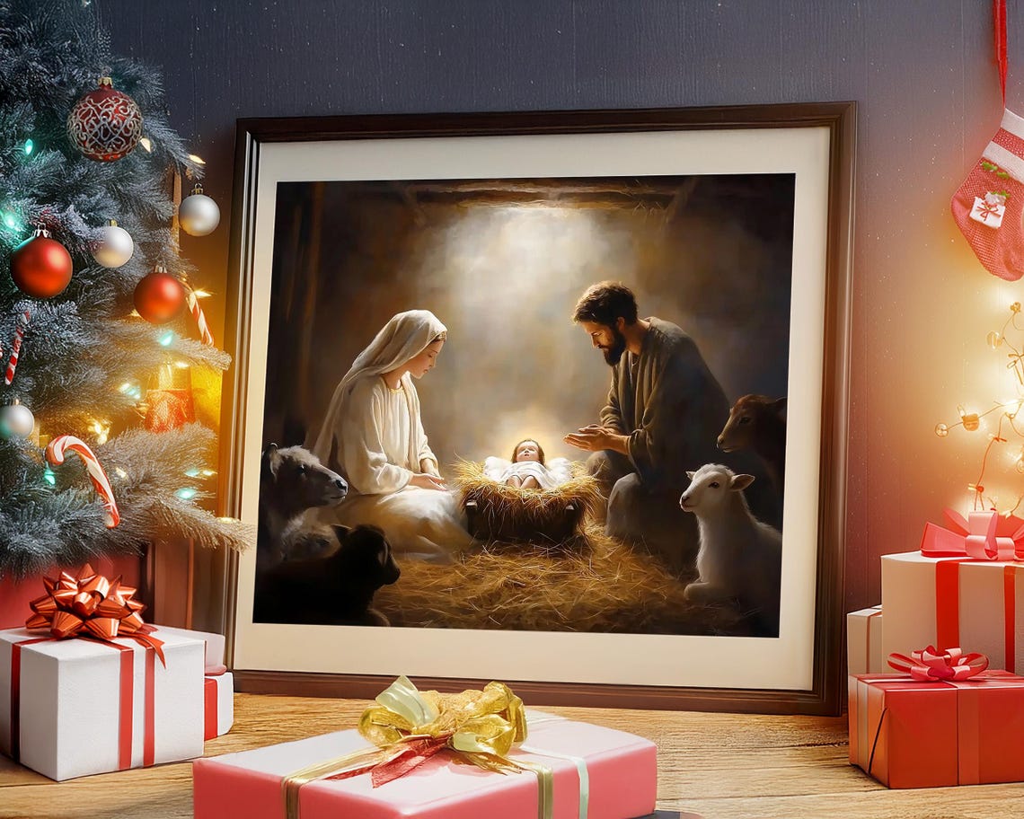 Nativity Scene With Mary Joseph and Baby Jesus in the Manger Poster - Image 6