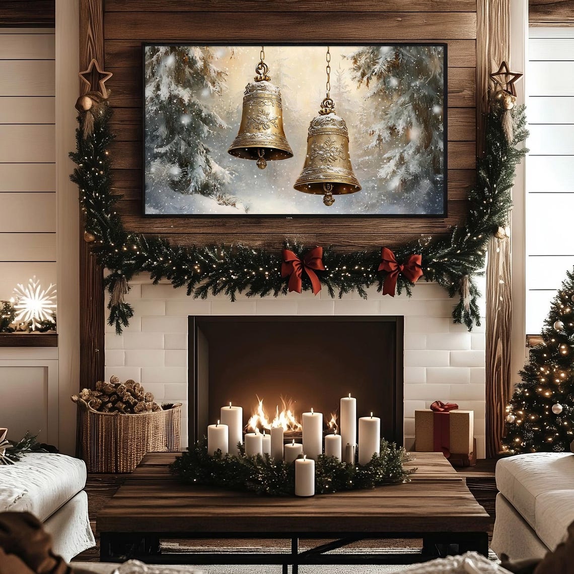 Jingle Bells Frame Tv Art Vintage Christmas Antique Christmas Brass Bells Christmas Painting Christmas Frame Tv Holiday Scene Tv Art - Image 3
