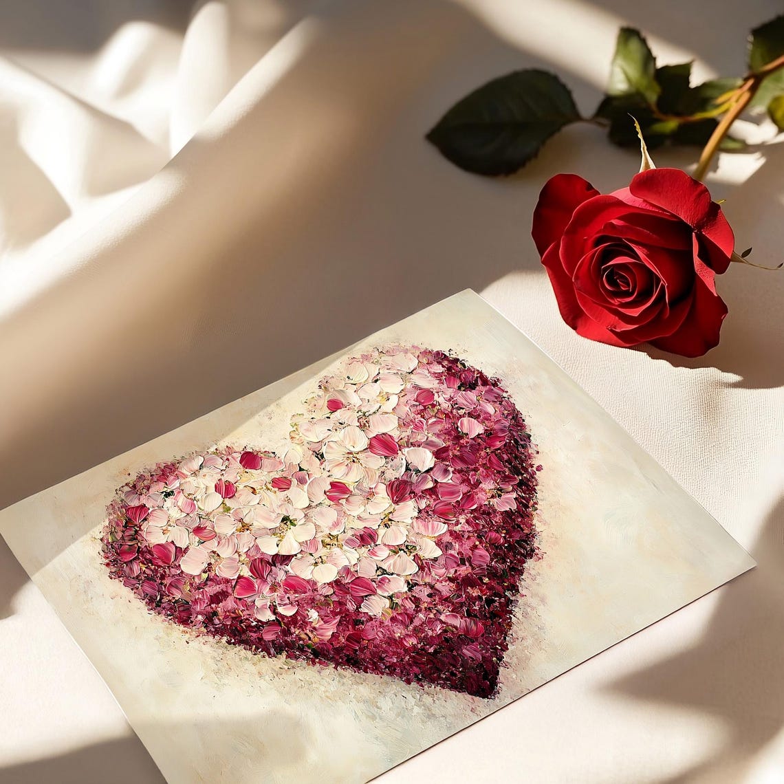 Blush Rose Petal Heart Oil Painting Romantic Valentines Decor Poster - Image 6