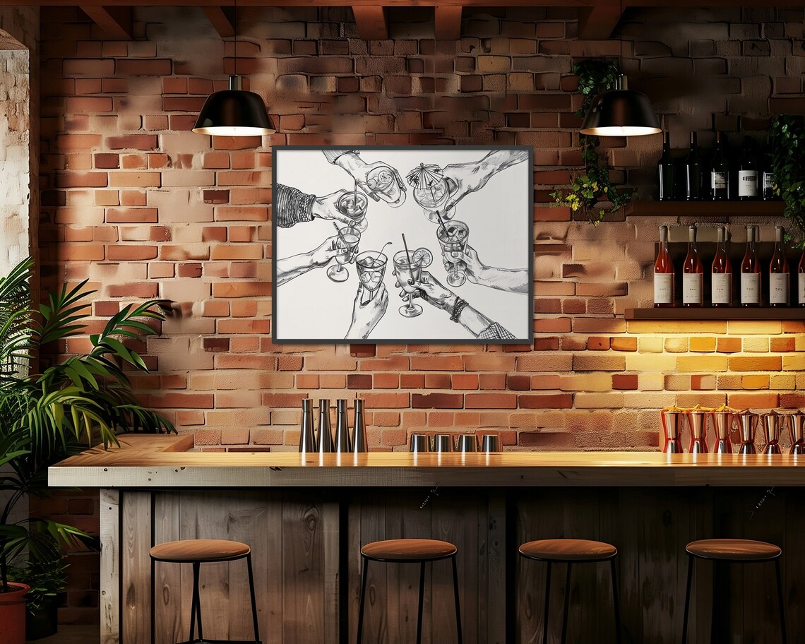 Cheers Print, Retro Cocktail Bar Cart Art - Image 2
