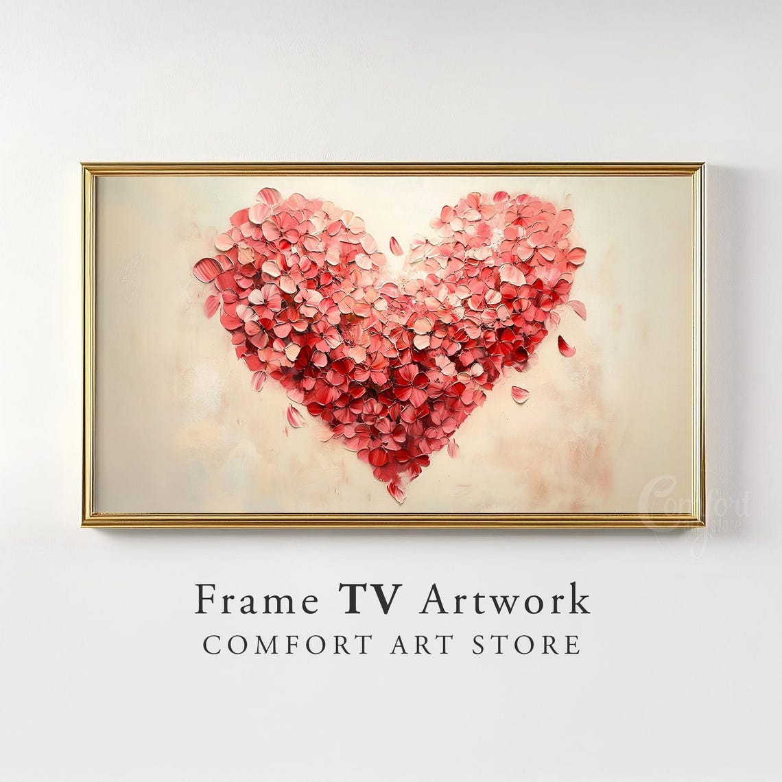 Red Pink Petal Heart Art Oil Painting Romantic Valentines Decor Poster - Image 2