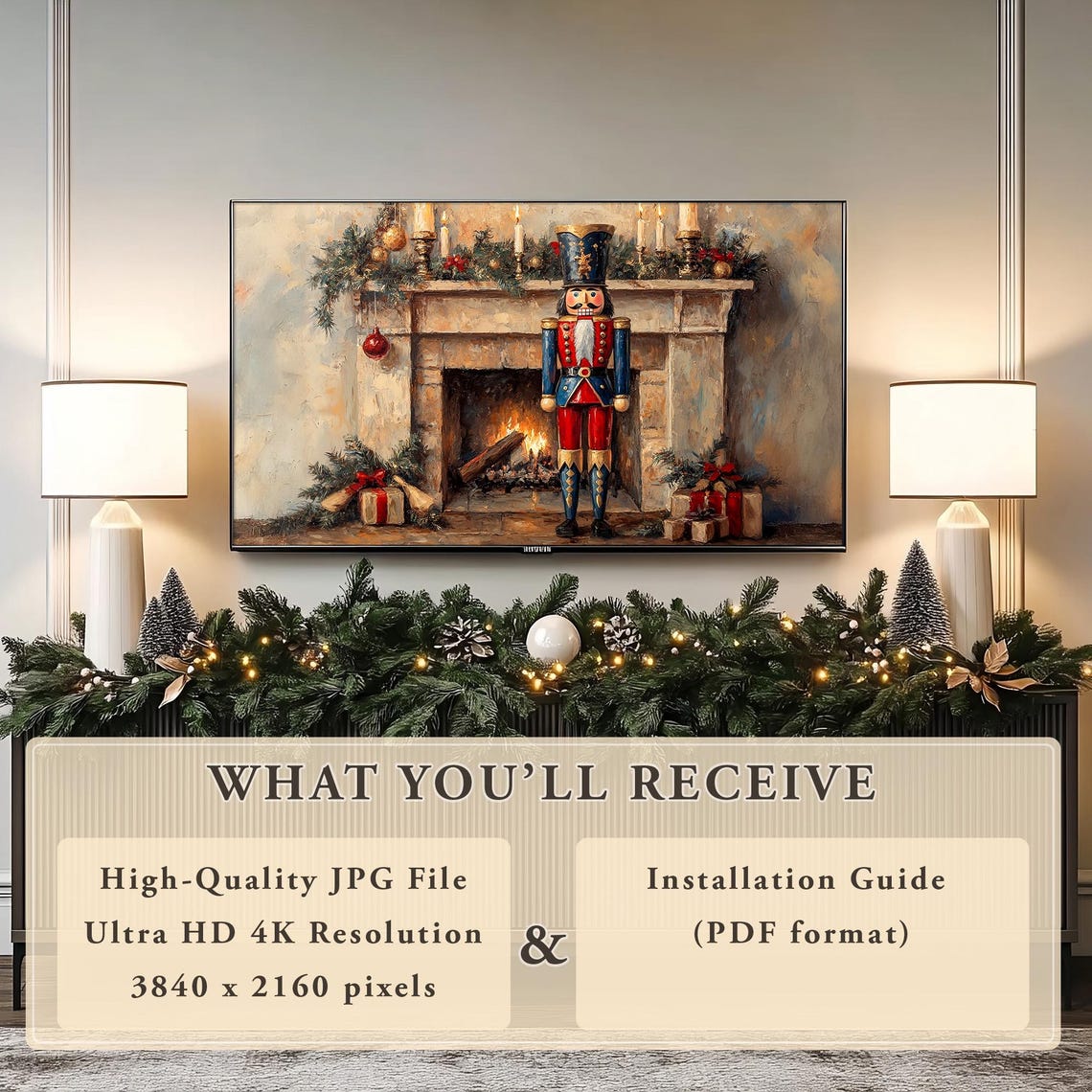 Nutcracker Soldier By A Candlelit Christmas Fireplace Mantel Poster - Image 7
