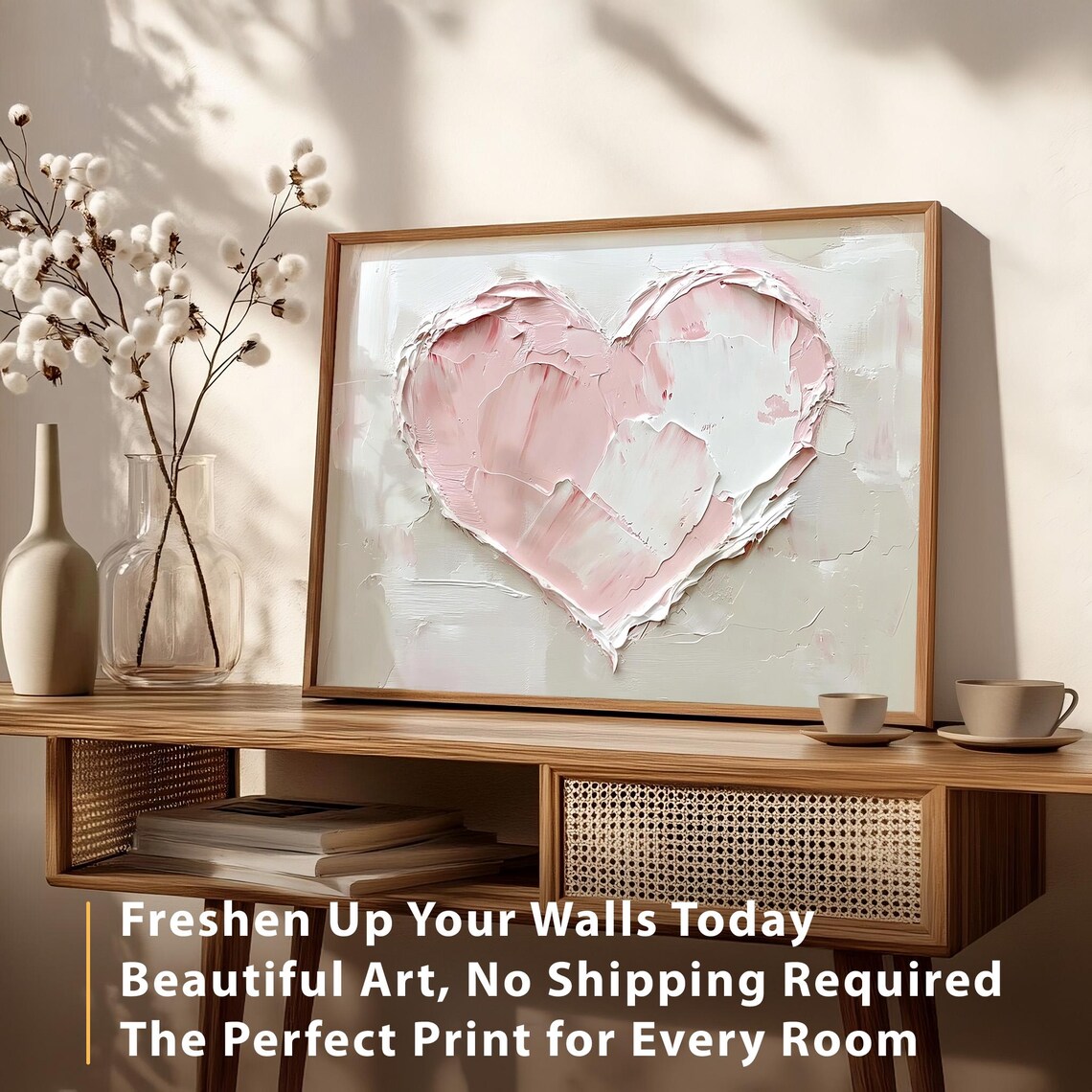 Textured Pink Impasto Heart Oil Painting Valentines Day Decor Poster - Image 5