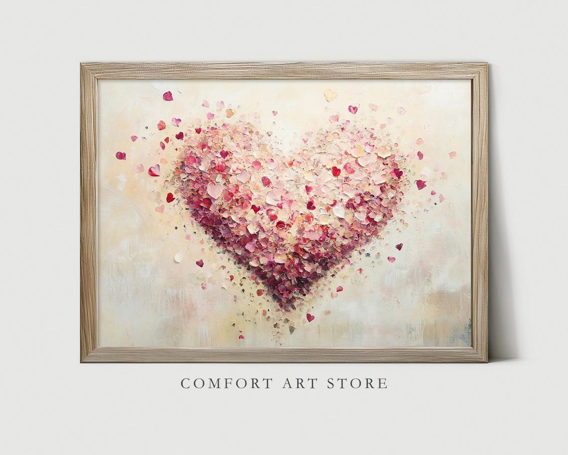 Scattered Rose Petals Heart Oil Painting Valentines Day Decor Poster - Image 3