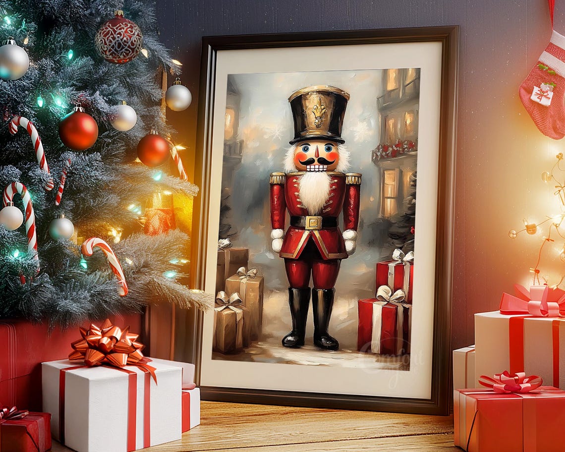 Nutcracker Soldier in Red Coat Among Christmas Gifts Wall Art - Image 5
