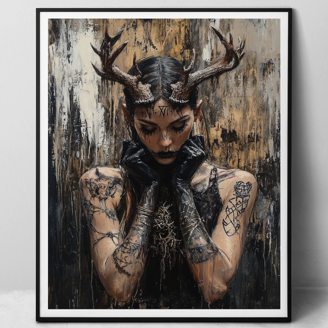 Horned Witch Gothic Tattooed Girl Art Print