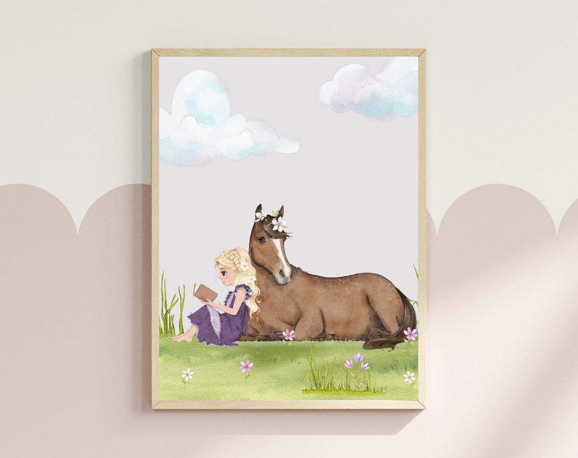 Equestrian Nursery Decor Horse Toddler Room Decor Fairytale Watercolour Print Equestrian Gift For Horse Lover Girl Room Horse Print