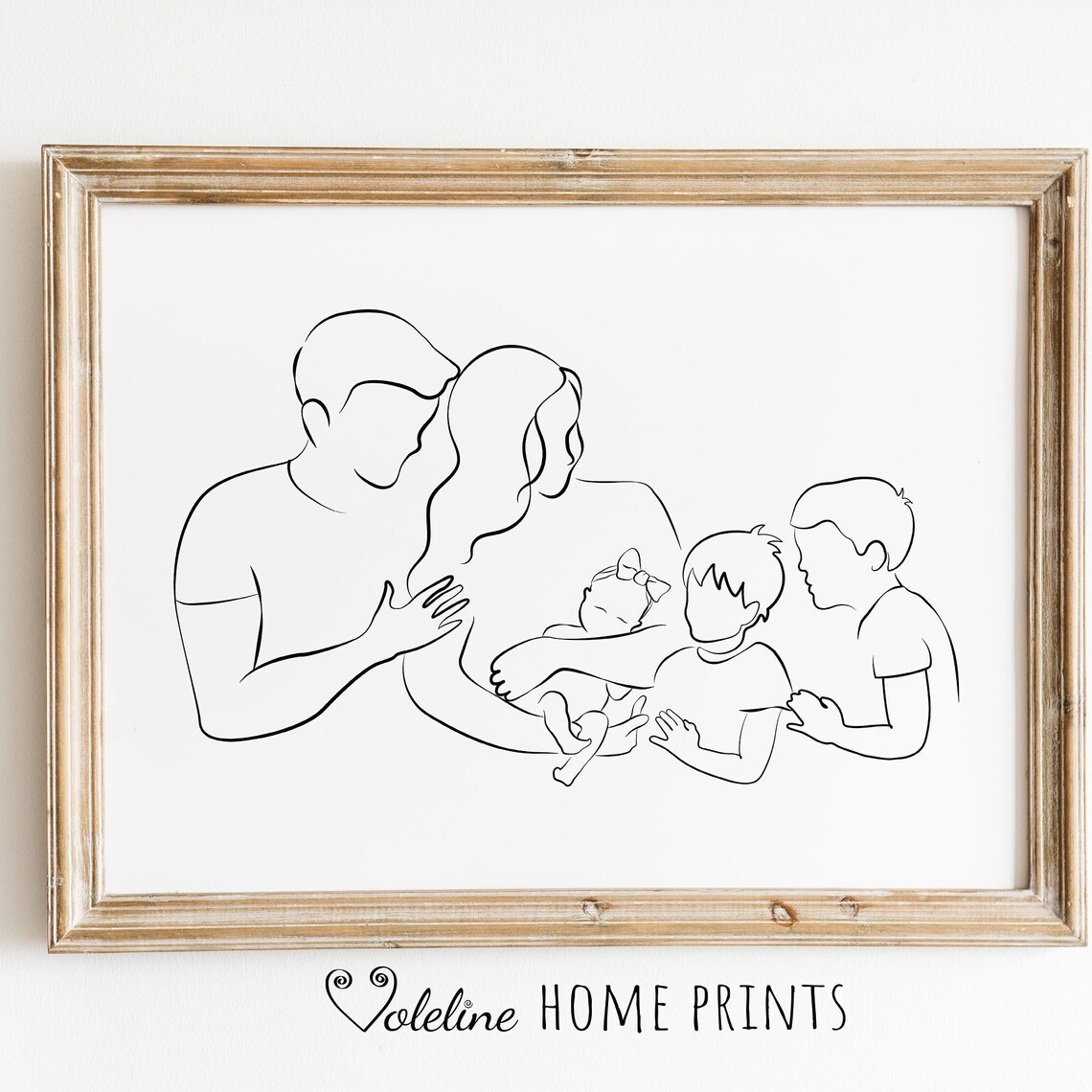 Mom Dad Sons and Baby Line Art Newborn Girl Brothers Minimalist Poster