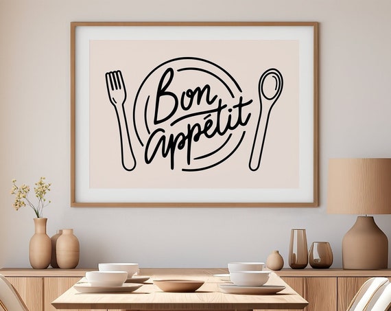 Bon Appetite Kitchen Poster Boho Minimalist Prints Modern Art Minimalist Kitchen Art Physical Poster Print Shipped To You