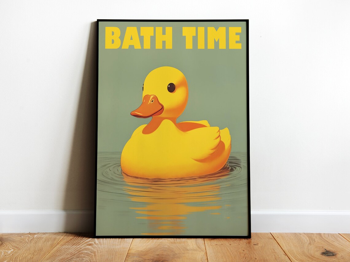 Yellow Rubber Duck Retro Bathroom Art Print