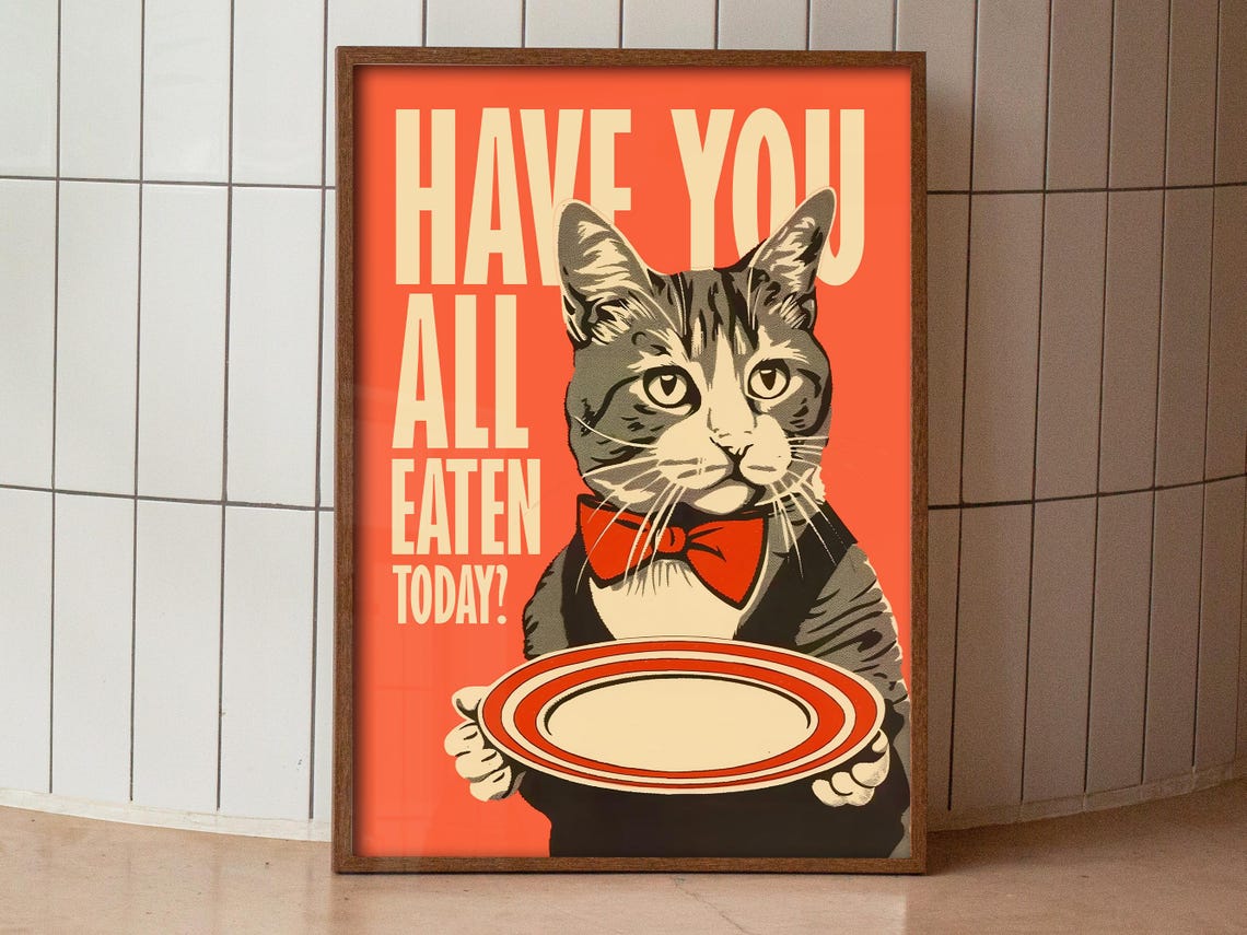 Have You All Eaten Today Waiter Cat Bowtie Plate Funny Kitchen Poster - Image 2