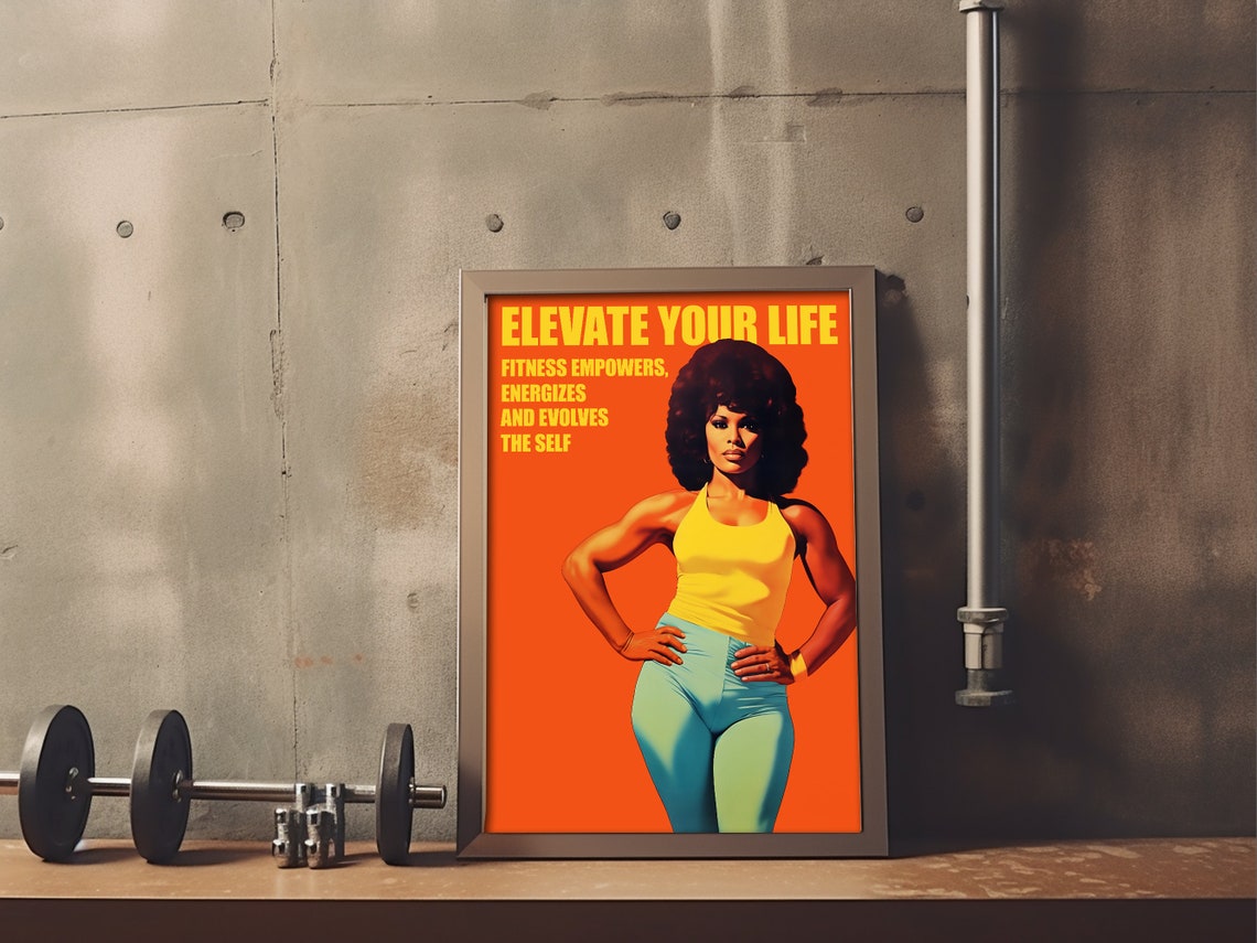Retro Gym Art Print Gym Wall Art 70s Poster Fitness Girl Gym Poster Gym Motivation Black Woman Workout Exercise Poster - Image 3