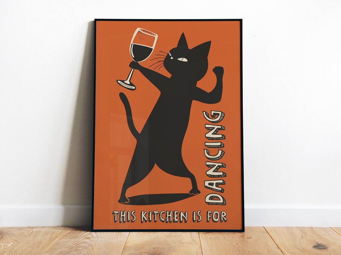 This Kitchen Is for Dancing Retro Cat Art Print