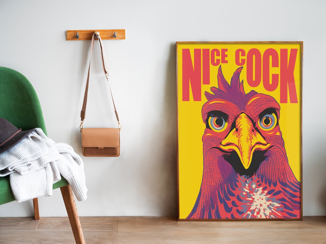 Nice Cock Funny Rooster Portrait Yellow Pop Art Bathroom Poster - Image 5