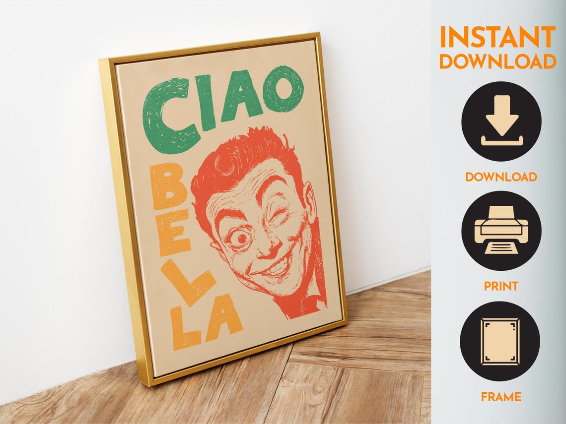 Ciao Bella Winking Italian Man Retro Pop Art Funny Quote Poster - Image 6