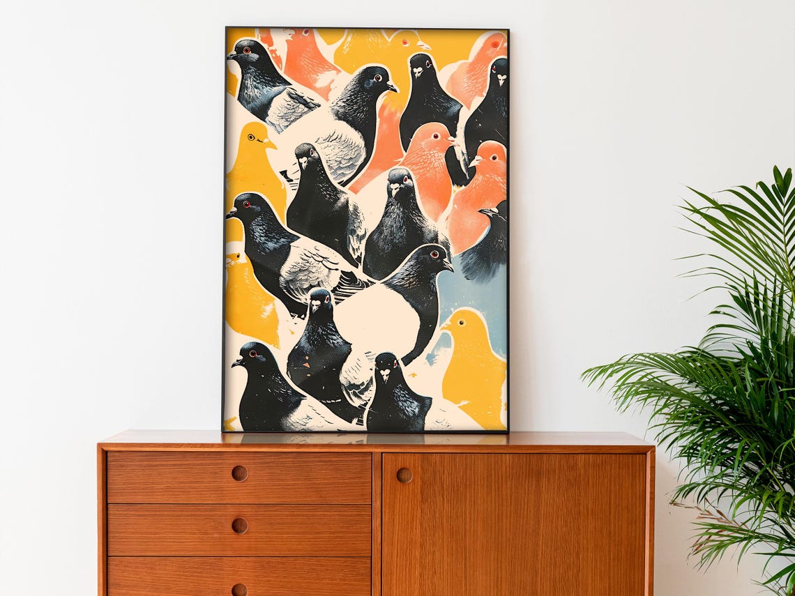 Colorful Pigeon Flock Pop Art Bird Pattern Modern Wall Poster - Image 3
