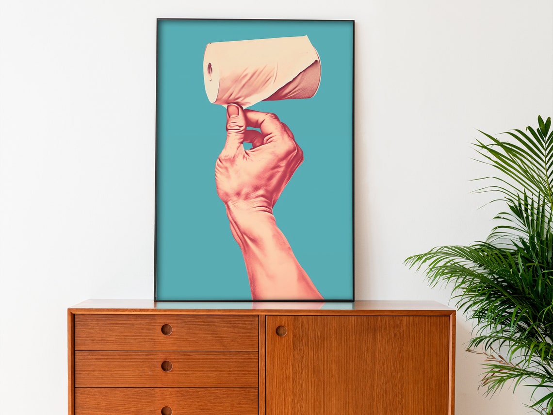 Hand Balancing Toilet Paper Roll Funny Retro Bathroom Decor Poster - Image 2