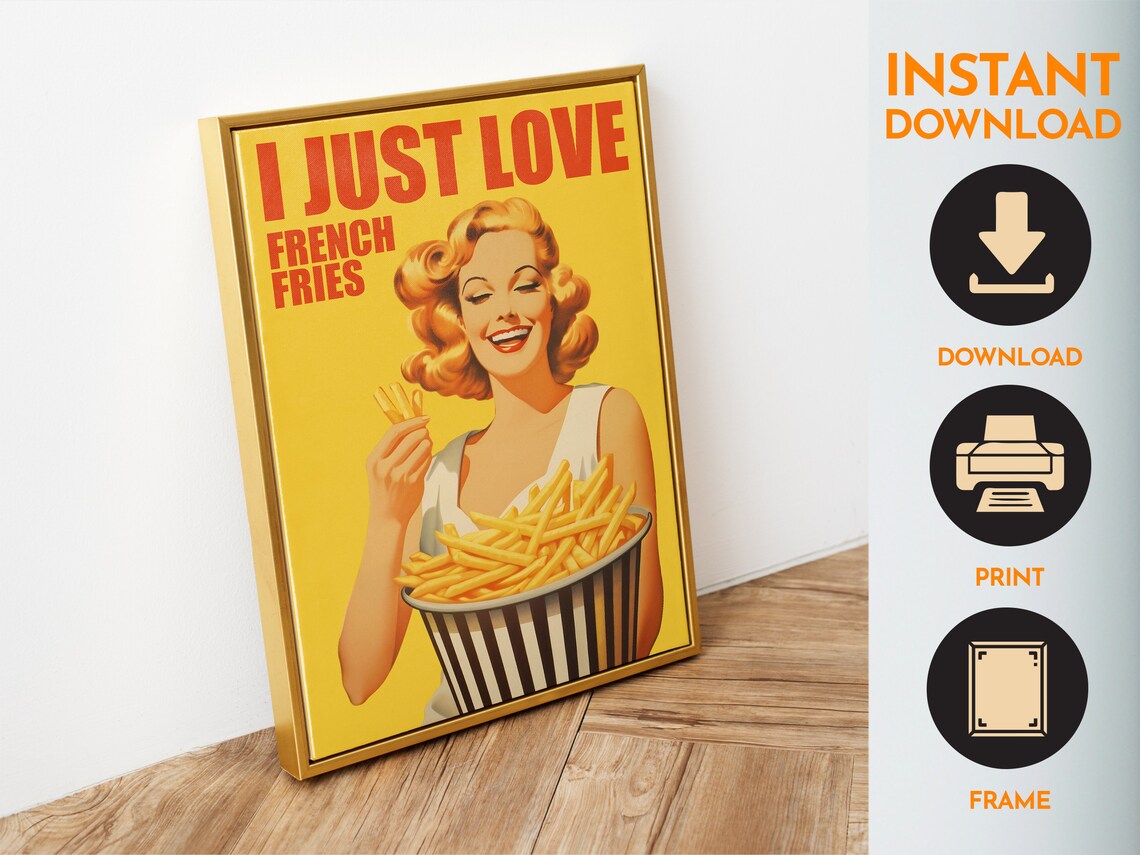 I Love French Fries Retro Kitchen Art Print - Image 6