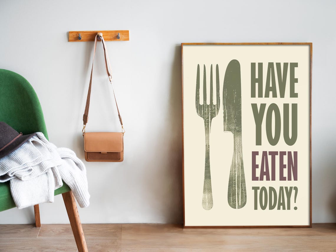 Have You Eaten Today Funny Fork Knife Sage Green Kitchen Quote Poster - Image 5
