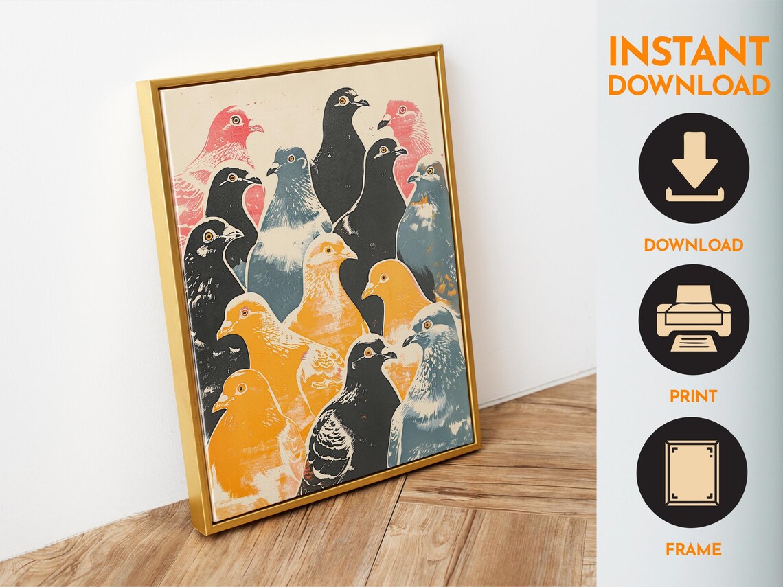 Retro Pigeons Bathroom Pop Art Poster Print - Image 6
