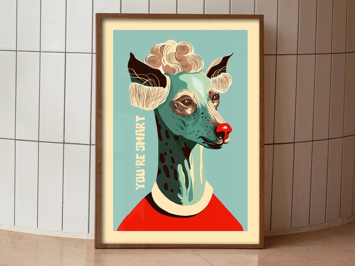 You're Smart Funny Quirky Dog Portrait With Wig Retro Art Poster - Image 3
