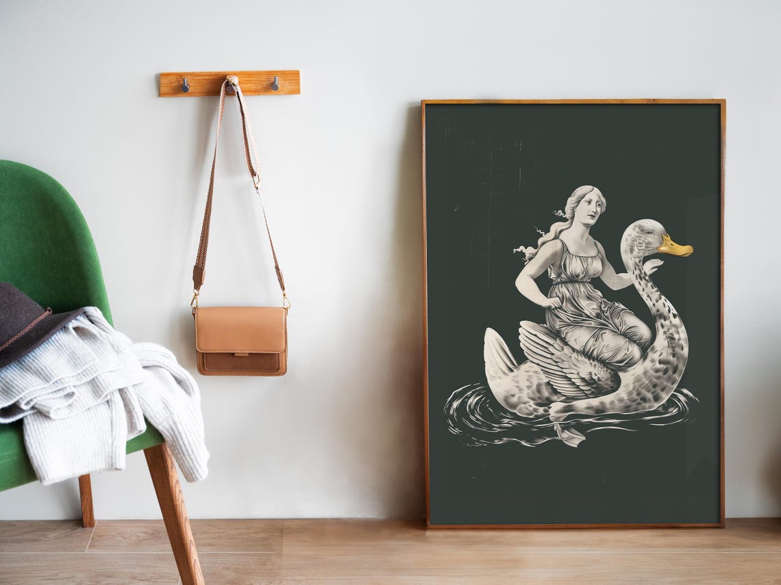 Whimsical Lady Riding Swan Dark Classical Fantasy Bird Cameo Poster - Image 5