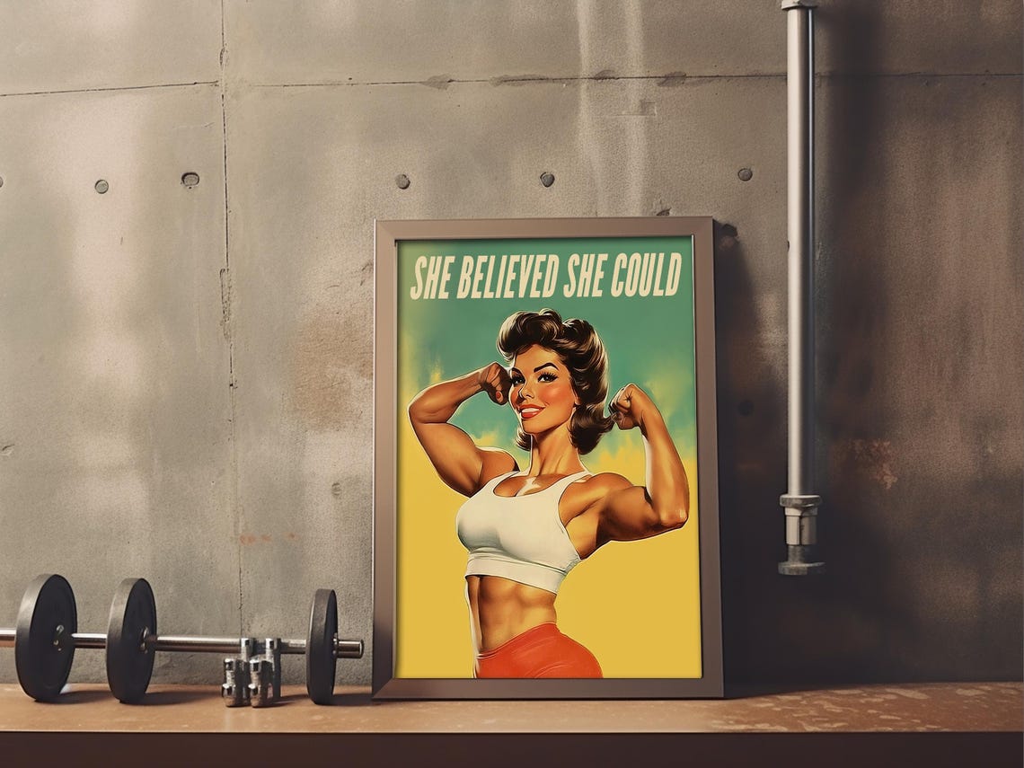 She Believed She Could Gym Poster Motivation Quote Wall Art Home Gym Retro Workout Room Decor Bodybuilding Print Fitness Girl Art - Image 4