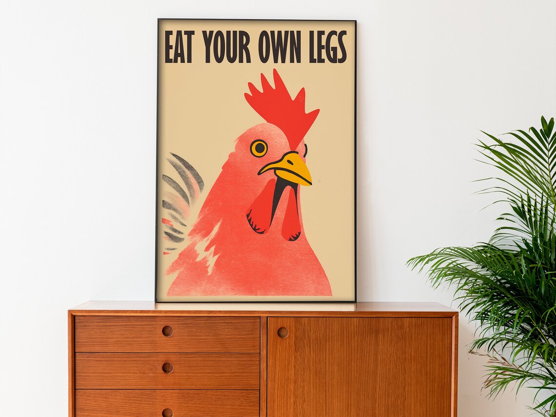 Eat Your Own Leg Vegan Chicken Retro Art Print - Image 3
