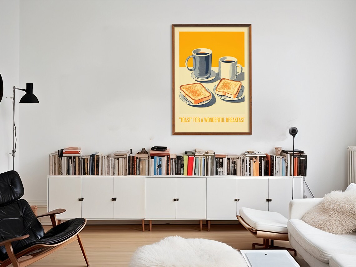 Vintage Breakfast Toast Coffee Poster, Retro Kitchen Art - Image 3