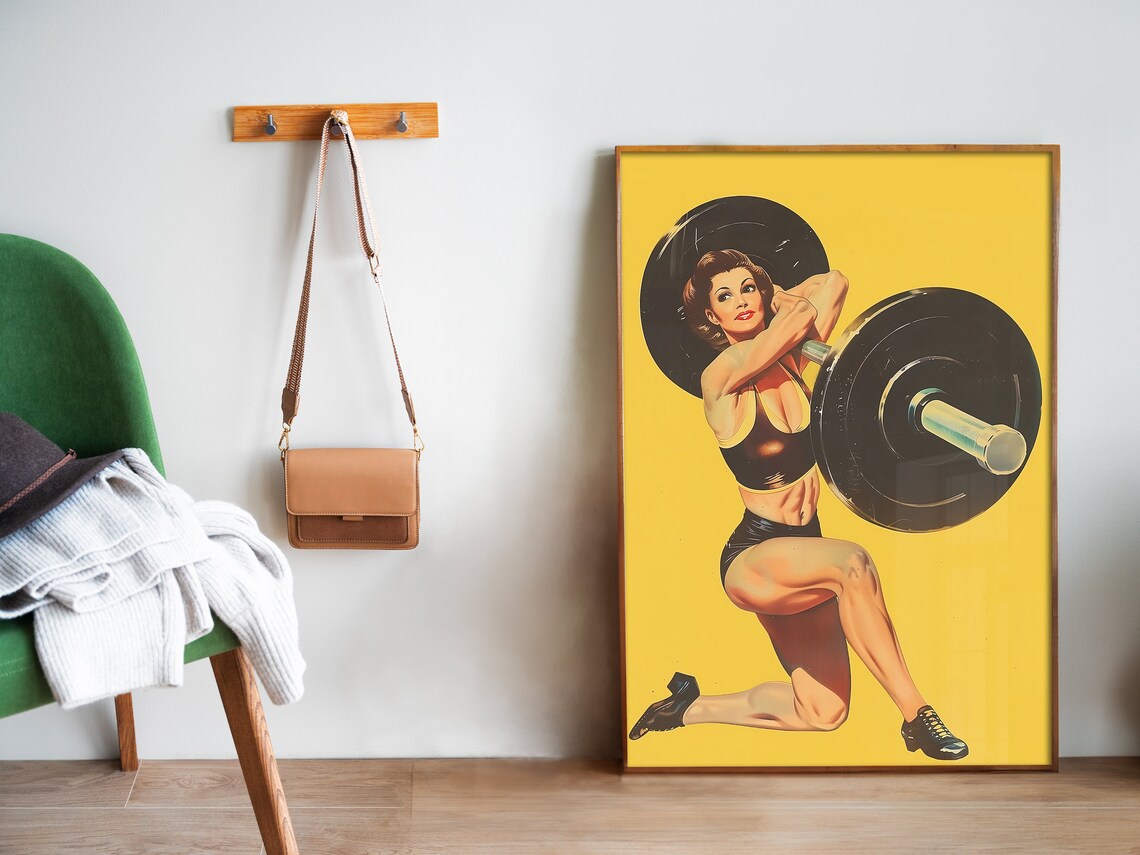 Retro Gym Poster, 1940 Woman Weightlifting Art Print - Image 5