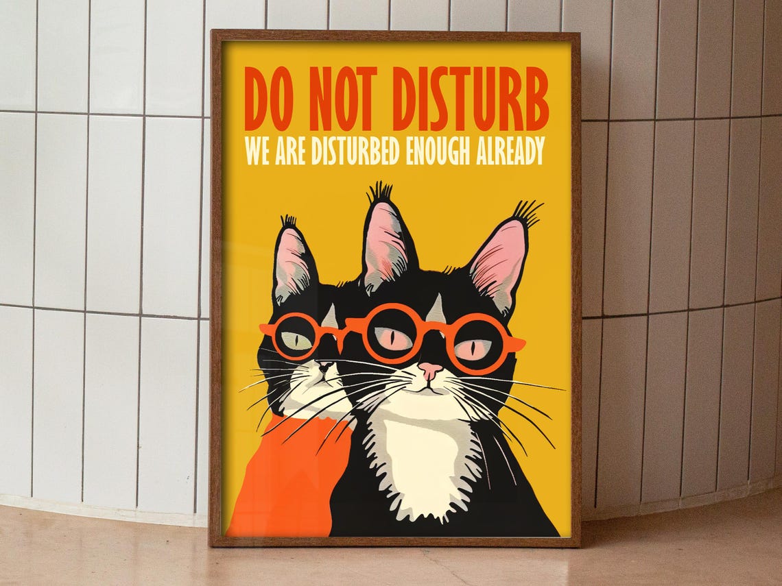 Do Not Disturb Funny Black Cat Wearing Glasses Retro Humor Poster - Image 4