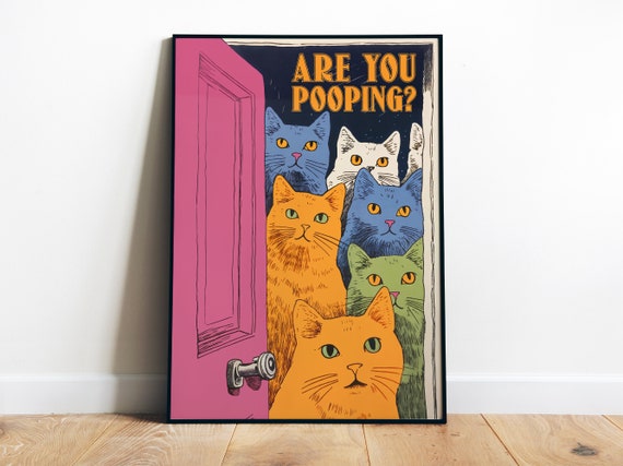 Bathroom Cat Print, Funny Maximalist Toilet Art