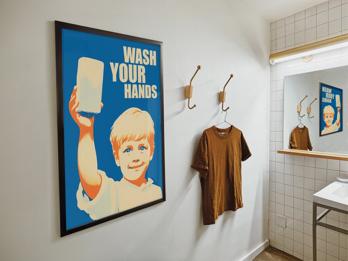 Wash Your Hands Funny Vintage Soap Bar Kid Retro Bathroom Wall Poster - Image 4
