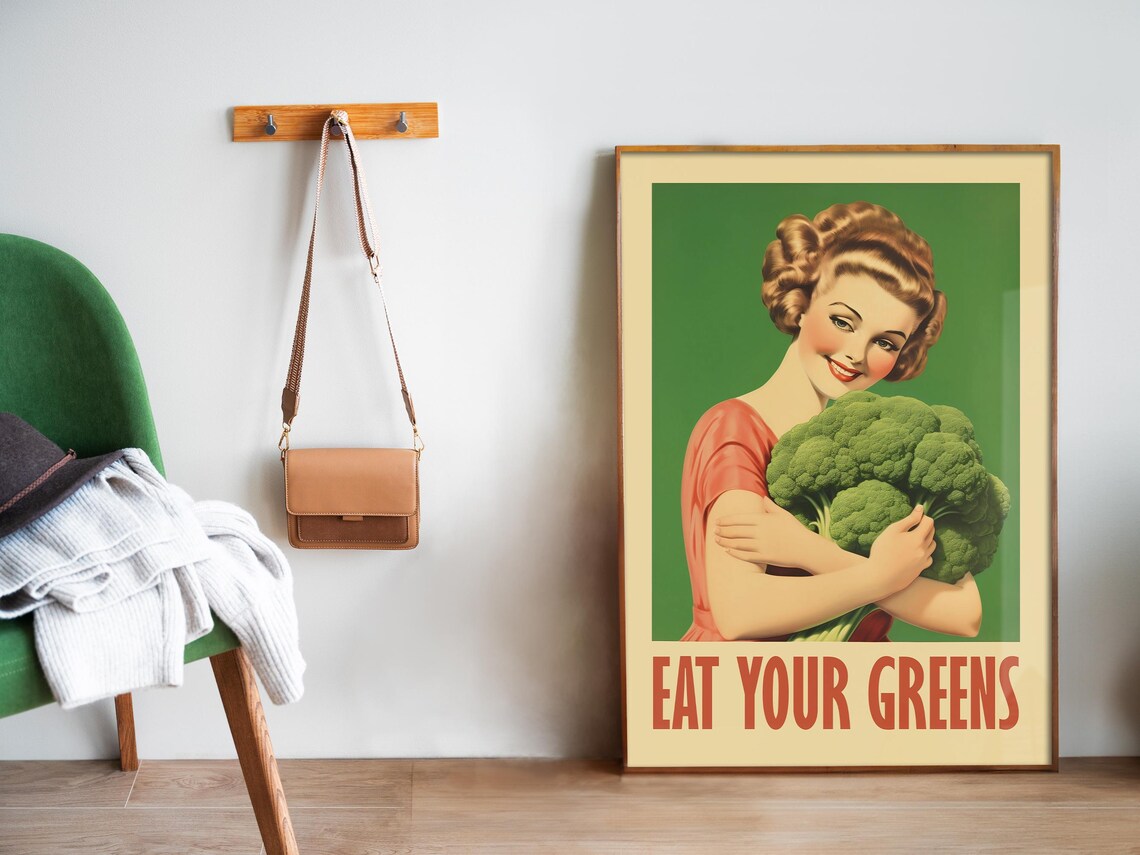 Eat Your Greens Broccoli Vintage Kitchen Art Print - Image 5