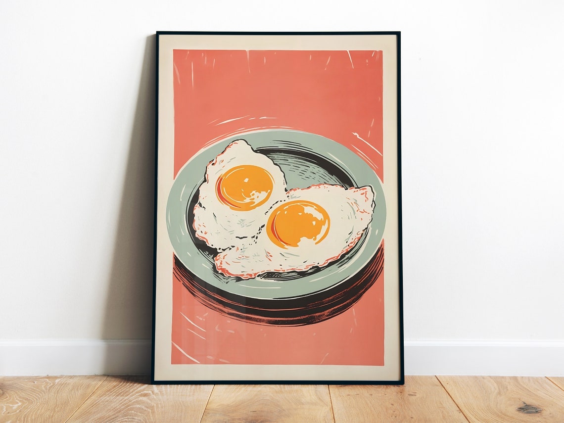 Sunny Side Up Fried Eggs Retro Kitchen Art Breakfast Food Poster