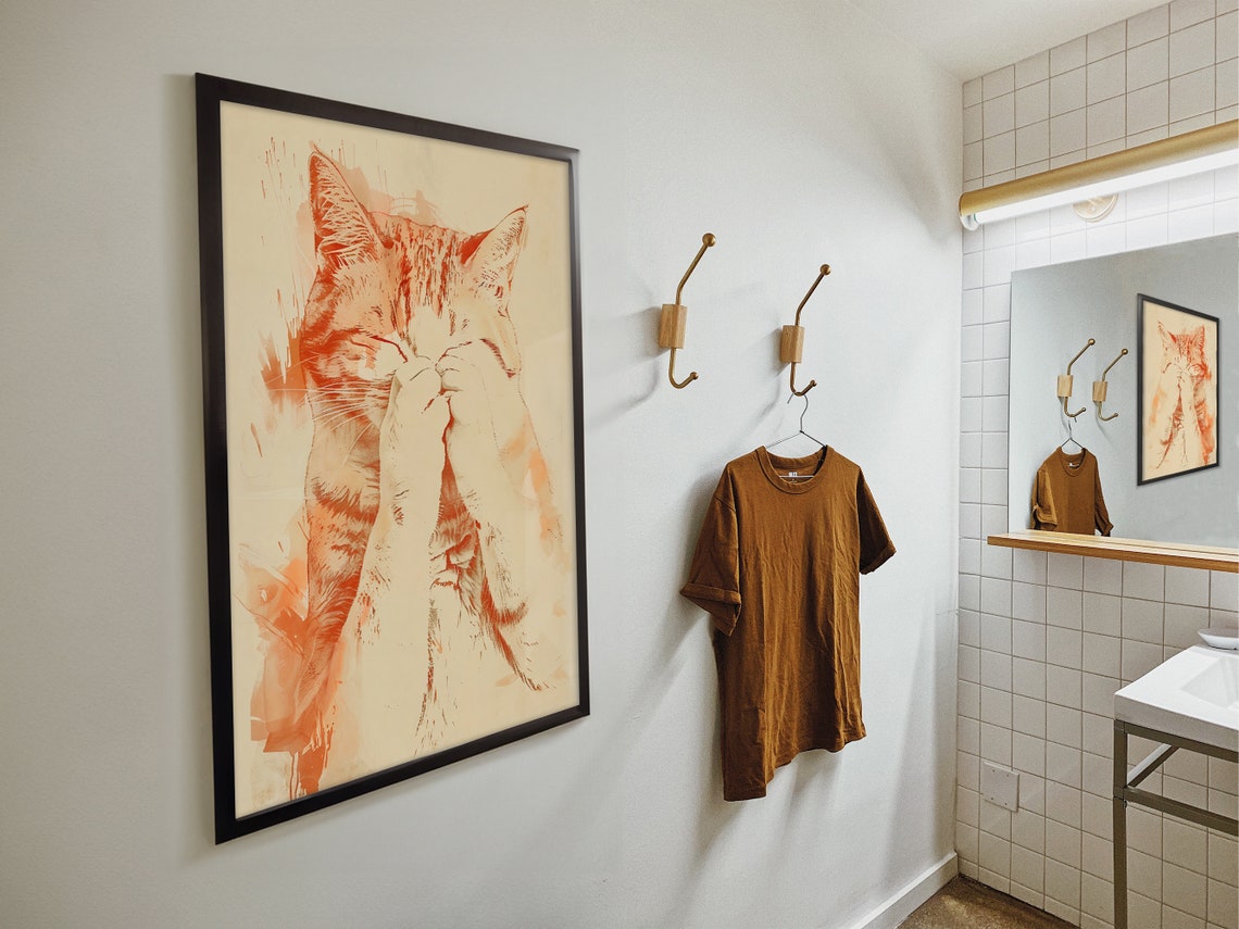 Shy Orange Tabby Cat Covering Eyes Cute Peekaboo Kitten Art Poster - Image 4