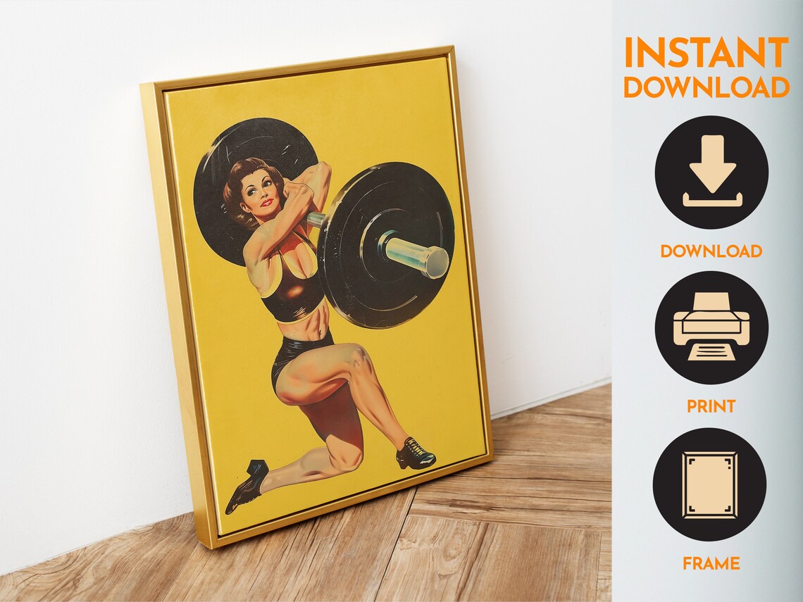 Retro Gym Poster, 1940 Woman Weightlifting Art Print - Image 6