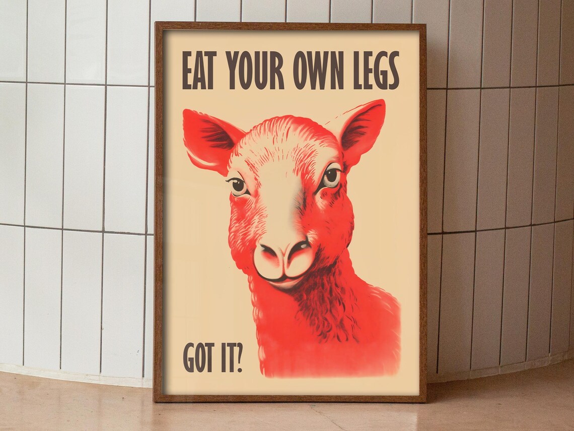 Eat Your Own Legs Red Lamb Bold Retro Quote Humorous Funny Poster - Image 3